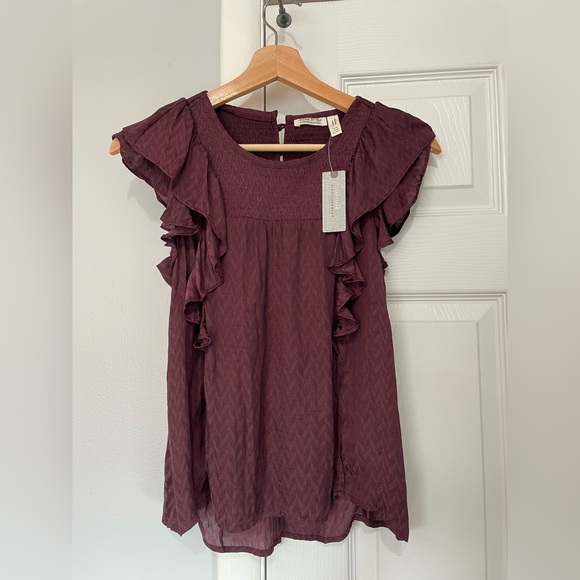 NWT ANTHRO MEADOW RUE majolica blouse in plum 2p - Picture 3 of 7